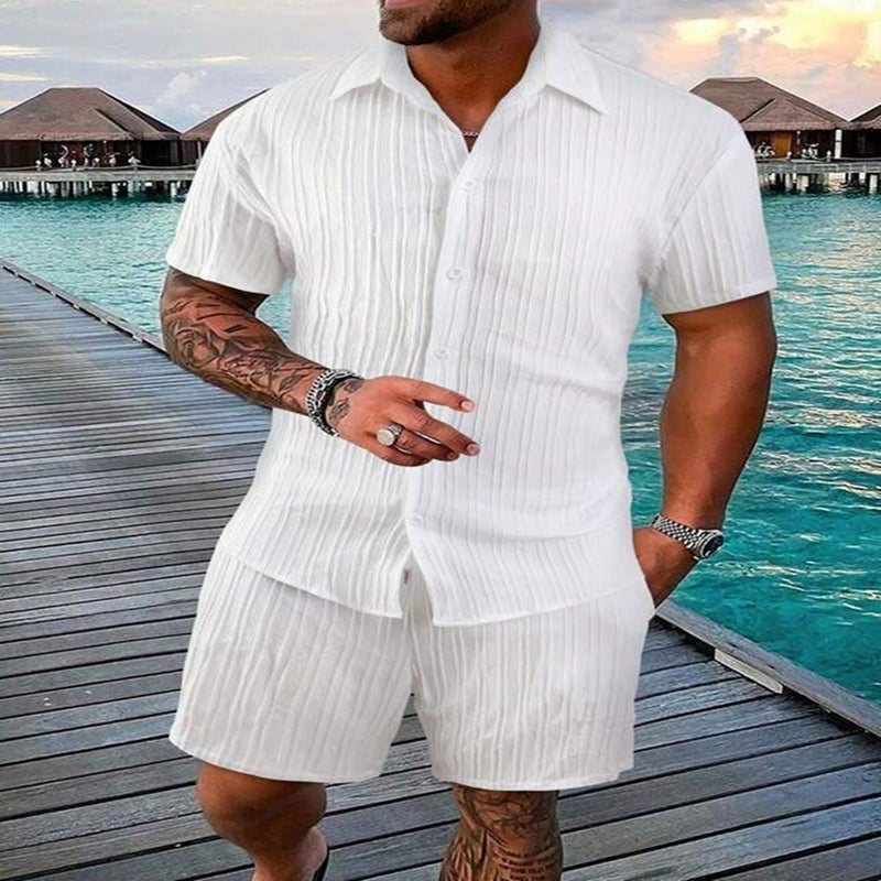 Summer Men'S Shirts Casual Loose Short-Sleeved Shorts Beach Suits Trendy Style - Image 3